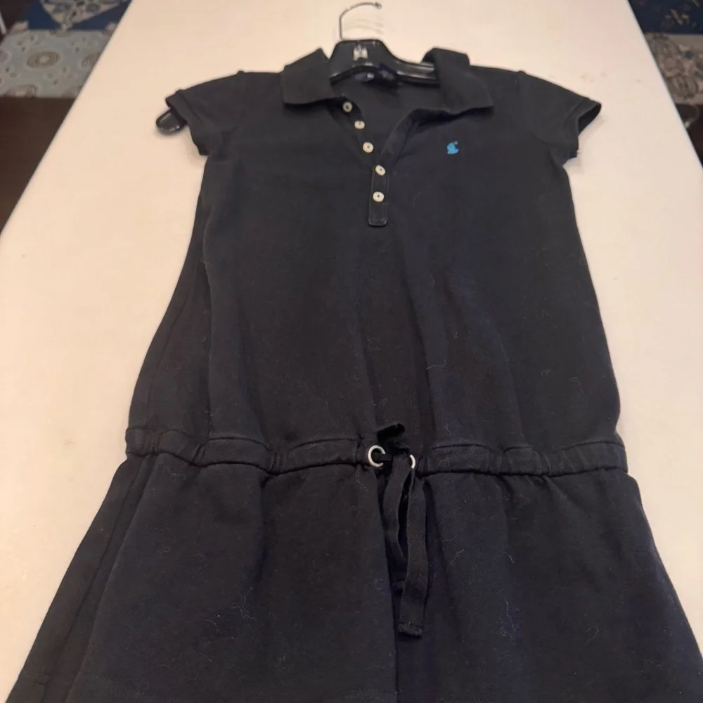 GIRLS POLO RALPH LAUREN DRESS Sz 7 BLACK COTTON BLUE HORSE BUTTON FRONT